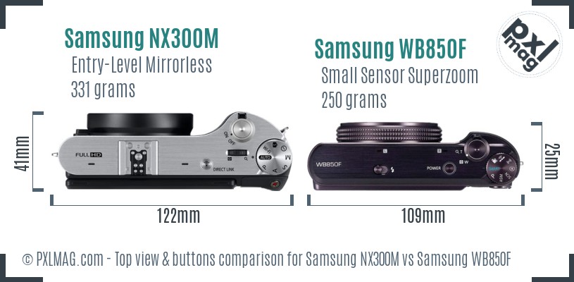 Samsung NX300M vs Samsung WB850F top view buttons comparison