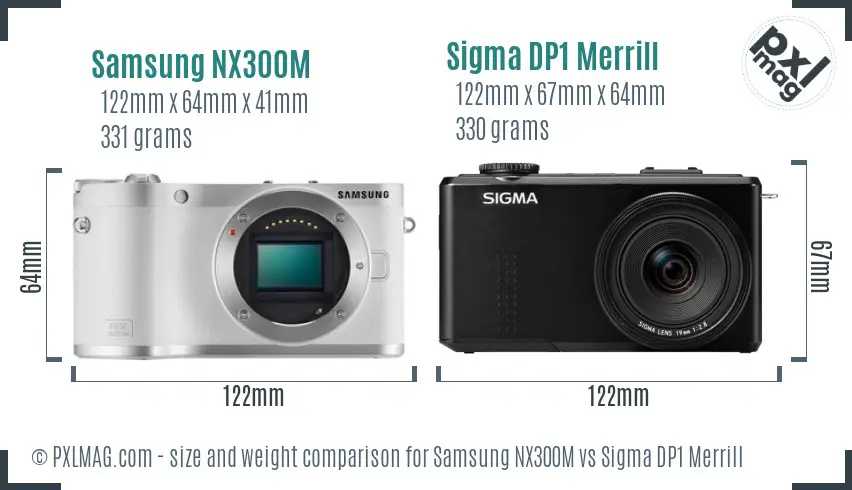 Samsung NX300M vs Sigma DP1 Merrill size comparison