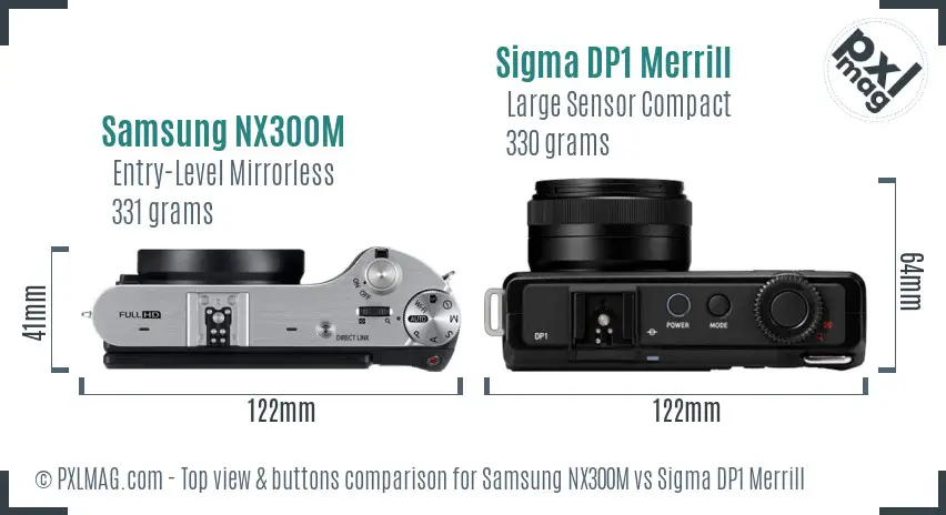 Samsung NX300M vs Sigma DP1 Merrill top view buttons comparison