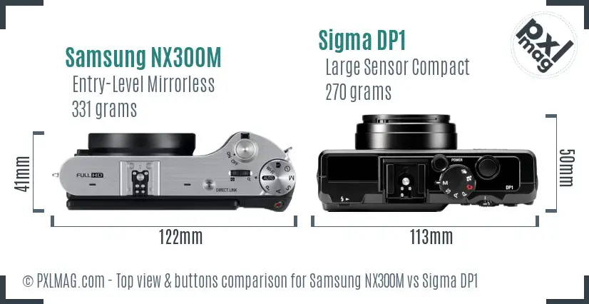 Samsung NX300M vs Sigma DP1 top view buttons comparison