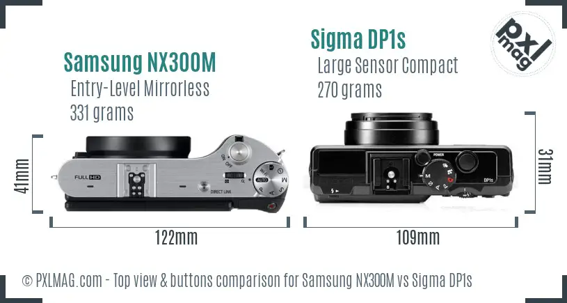 Samsung NX300M vs Sigma DP1s top view buttons comparison
