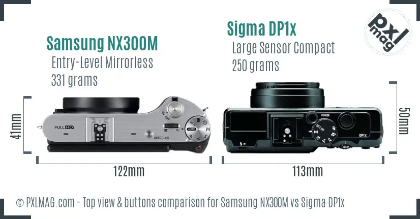 Samsung NX300M vs Sigma DP1x top view buttons comparison