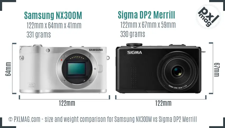 Samsung NX300M vs Sigma DP2 Merrill size comparison