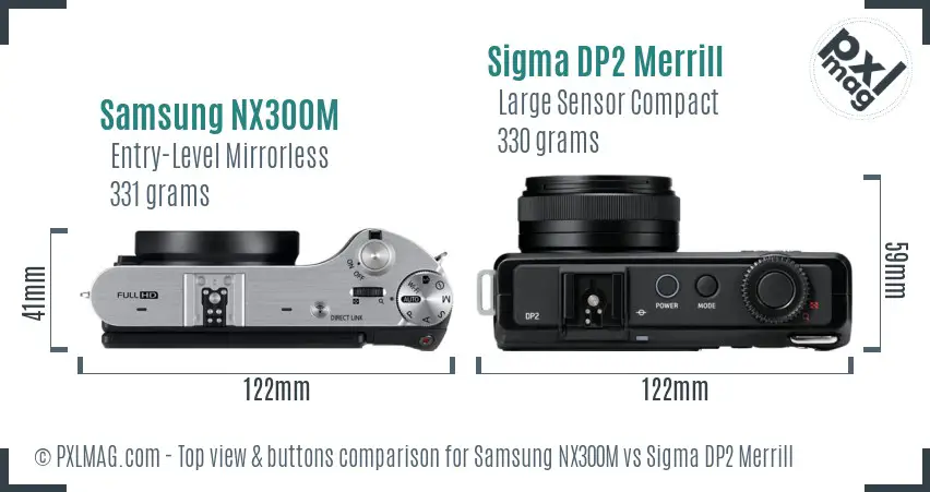 Samsung NX300M vs Sigma DP2 Merrill top view buttons comparison