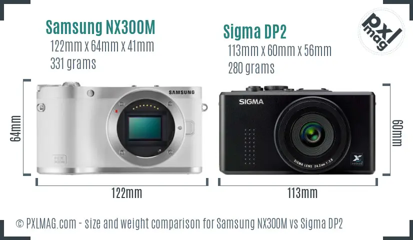 Samsung NX300M vs Sigma DP2 size comparison