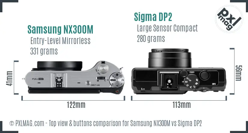 Samsung NX300M vs Sigma DP2 top view buttons comparison