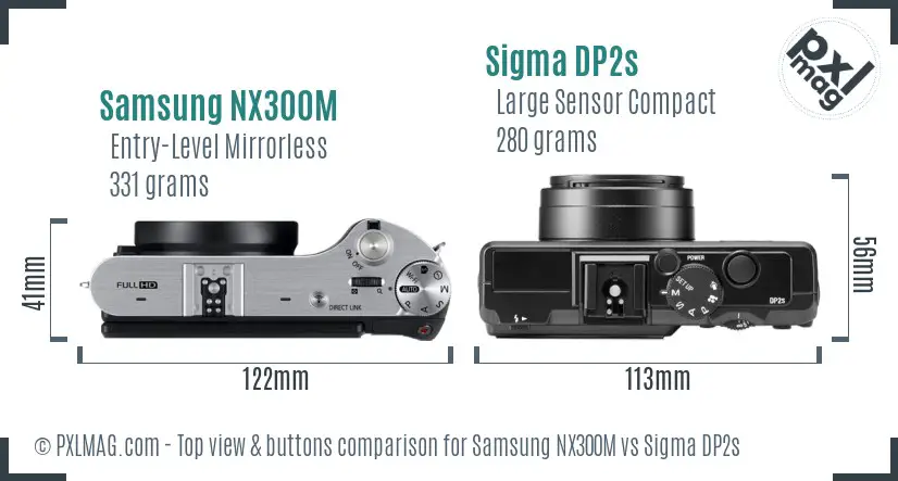 Samsung NX300M vs Sigma DP2s top view buttons comparison