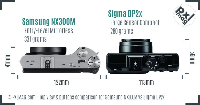 Samsung NX300M vs Sigma DP2x top view buttons comparison