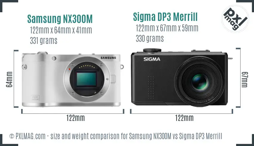 Samsung NX300M vs Sigma DP3 Merrill size comparison