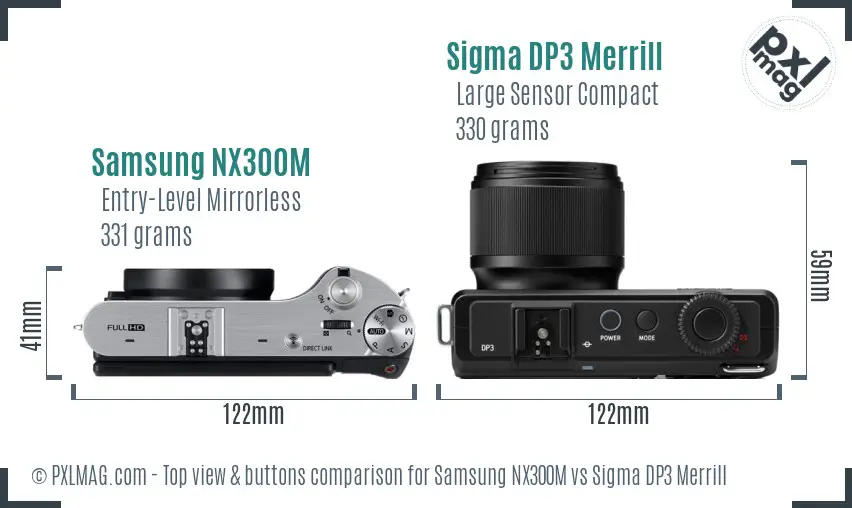 Samsung NX300M vs Sigma DP3 Merrill top view buttons comparison