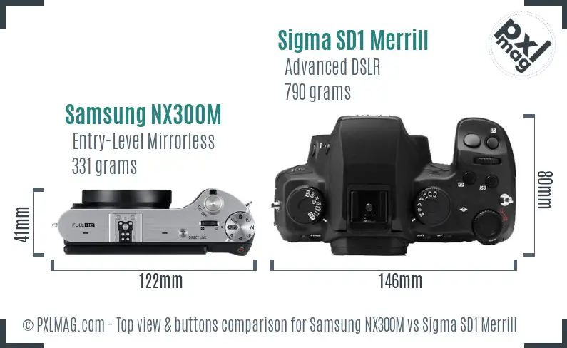 Samsung NX300M vs Sigma SD1 Merrill top view buttons comparison