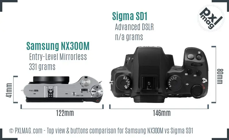 Samsung NX300M vs Sigma SD1 top view buttons comparison