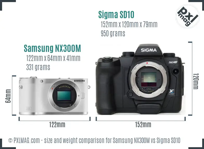 Samsung NX300M vs Sigma SD10 size comparison