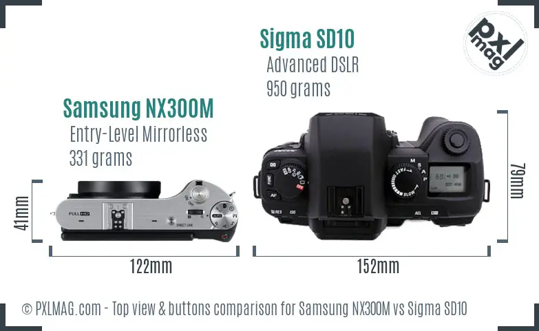 Samsung NX300M vs Sigma SD10 top view buttons comparison