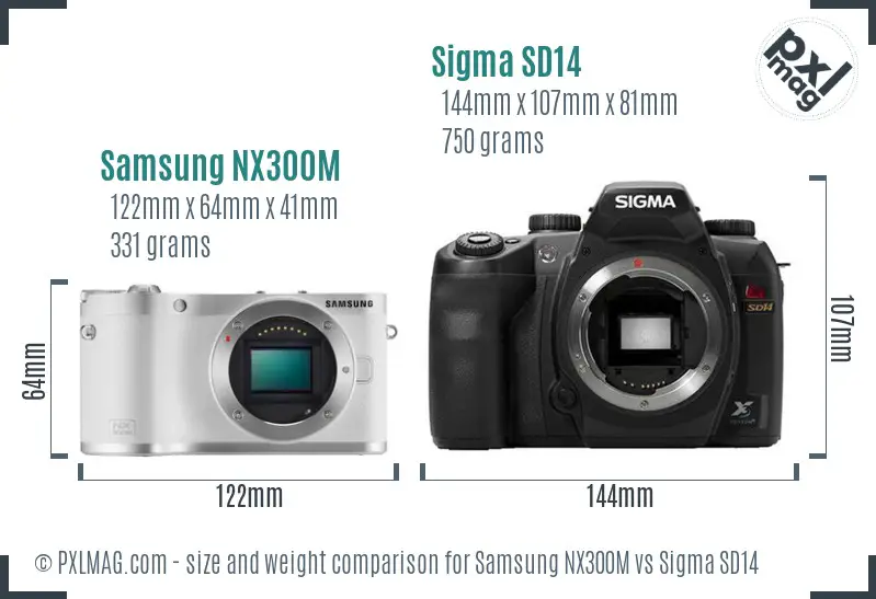 Samsung NX300M vs Sigma SD14 size comparison