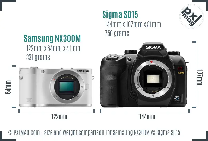 Samsung NX300M vs Sigma SD15 size comparison