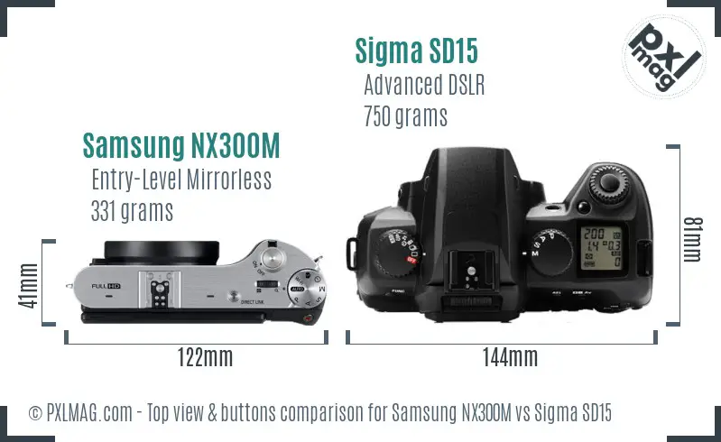 Samsung NX300M vs Sigma SD15 top view buttons comparison