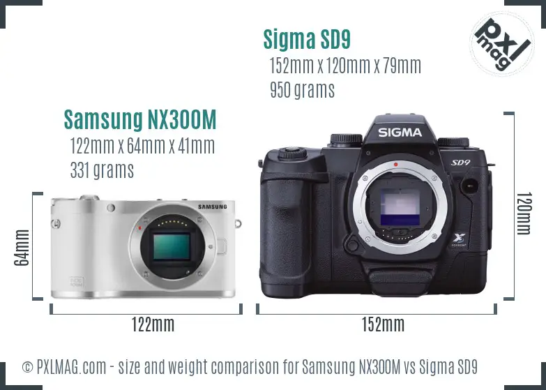 Samsung NX300M vs Sigma SD9 size comparison