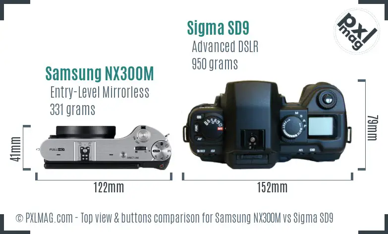 Samsung NX300M vs Sigma SD9 top view buttons comparison