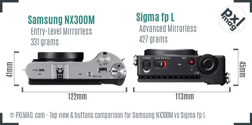 Samsung NX300M vs Sigma fp L top view buttons comparison