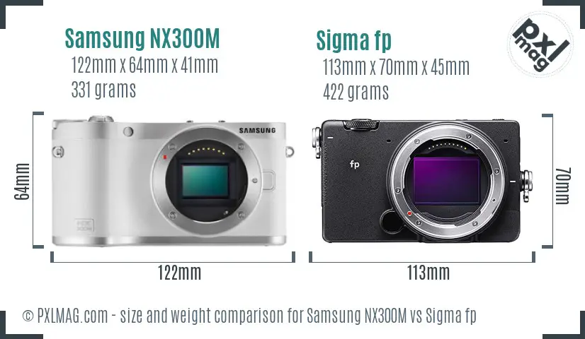 Samsung NX300M vs Sigma fp size comparison