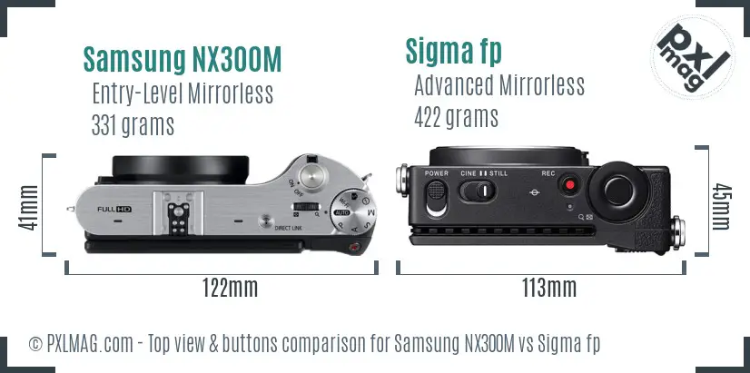 Samsung NX300M vs Sigma fp top view buttons comparison