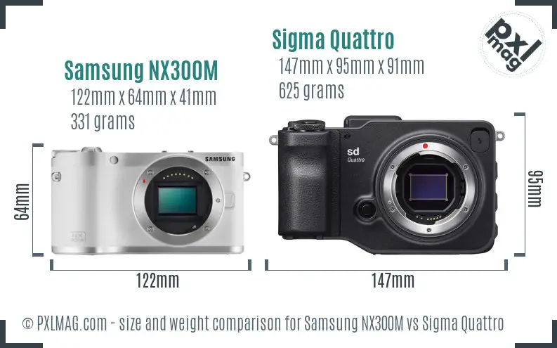 Samsung NX300M vs Sigma Quattro size comparison