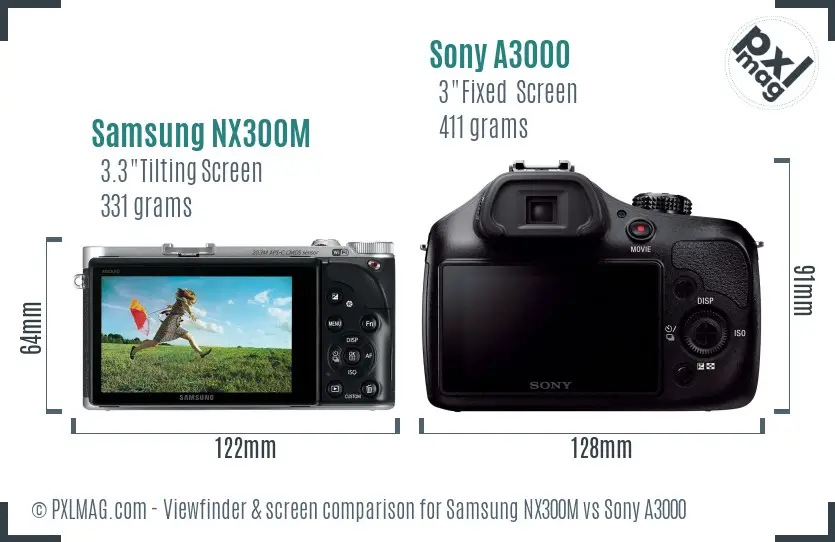 Samsung NX300M vs Sony A3000 Screen and Viewfinder comparison