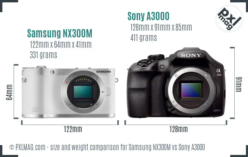 Samsung NX300M vs Sony A3000 size comparison