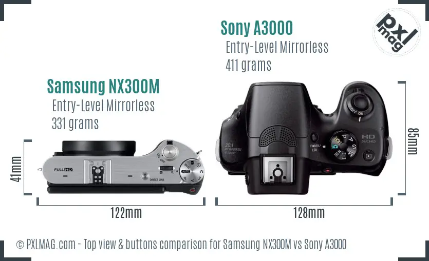 Samsung NX300M vs Sony A3000 top view buttons comparison