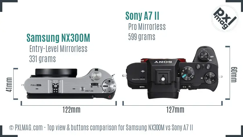 Samsung NX300M vs Sony A7 II top view buttons comparison