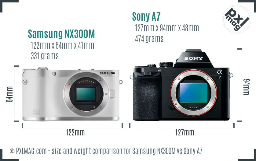 Samsung NX300M vs Sony A7 size comparison