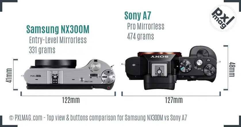 Samsung NX300M vs Sony A7 top view buttons comparison