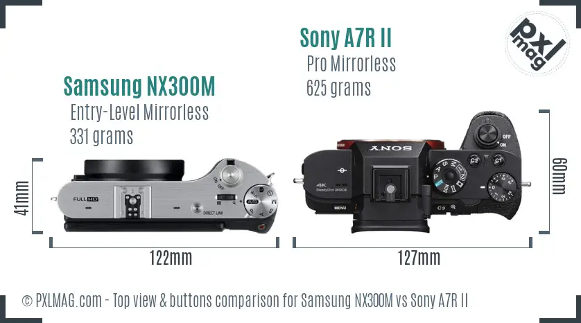 Samsung NX300M vs Sony A7R II top view buttons comparison