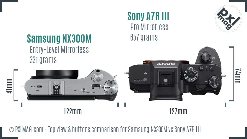 Samsung NX300M vs Sony A7R III top view buttons comparison