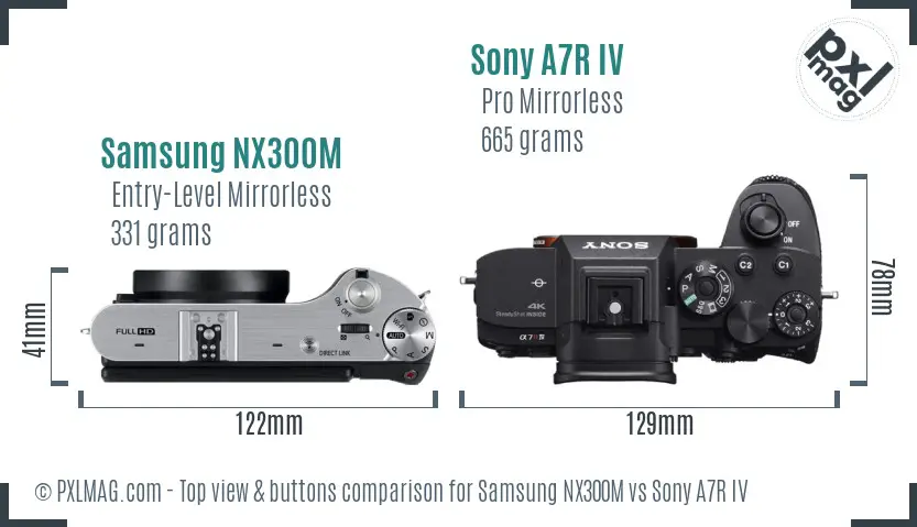 Samsung NX300M vs Sony A7R IV top view buttons comparison
