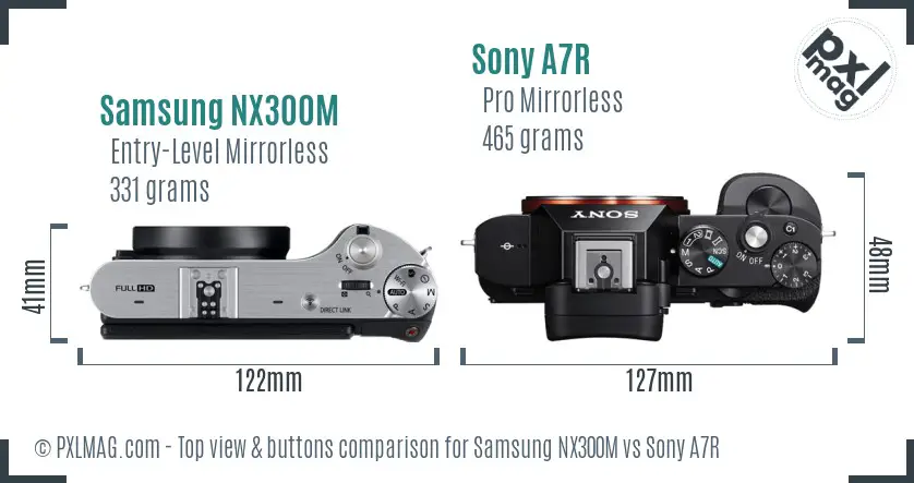 Samsung NX300M vs Sony A7R top view buttons comparison