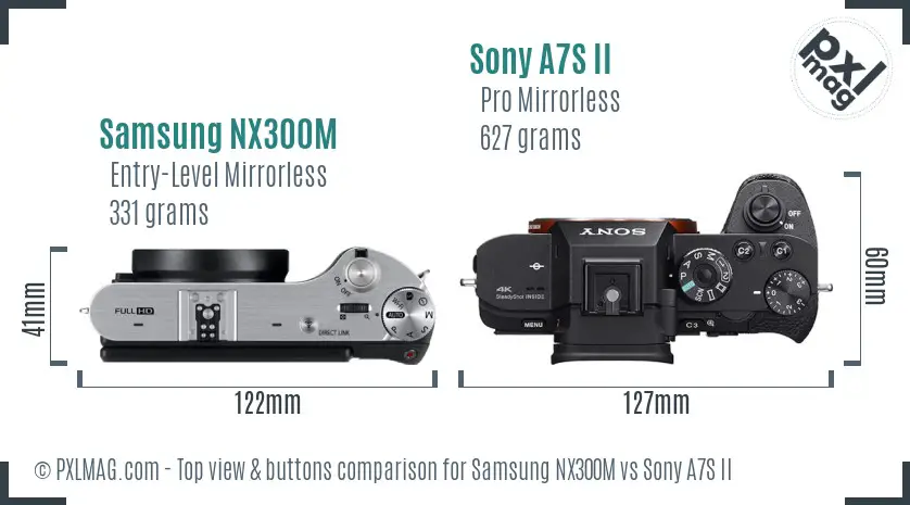 Samsung NX300M vs Sony A7S II top view buttons comparison