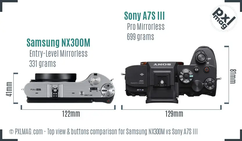 Samsung NX300M vs Sony A7S III top view buttons comparison