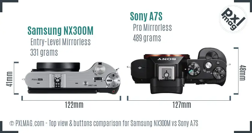 Samsung NX300M vs Sony A7S top view buttons comparison