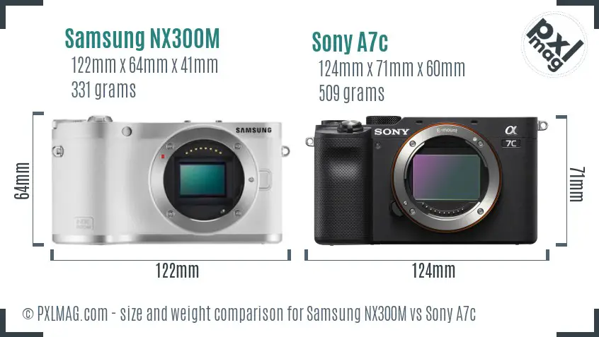 Samsung NX300M vs Sony A7c size comparison