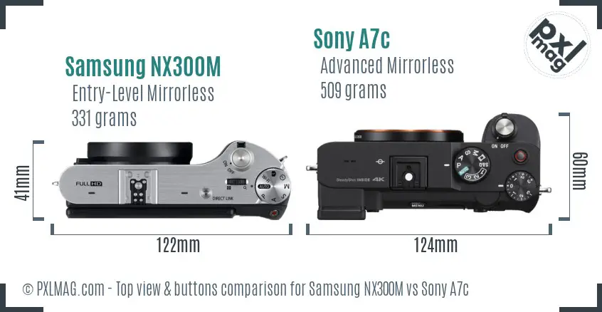 Samsung NX300M vs Sony A7c top view buttons comparison