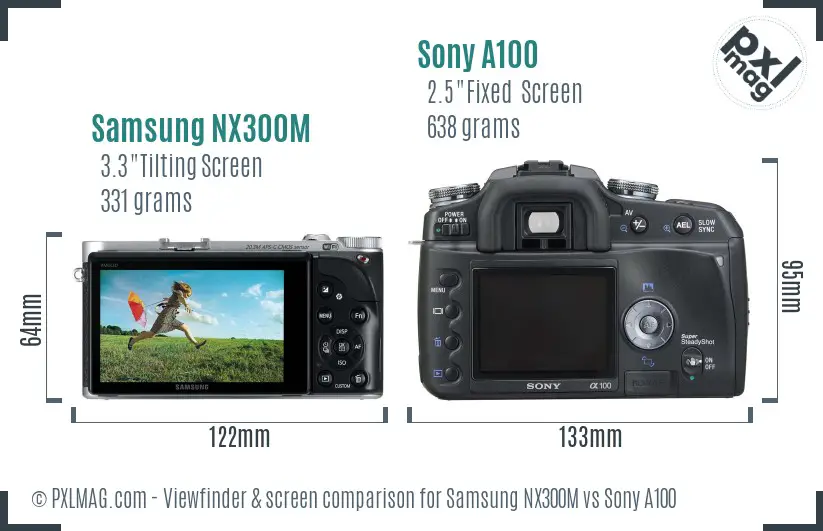 Samsung NX300M vs Sony A100 Screen and Viewfinder comparison