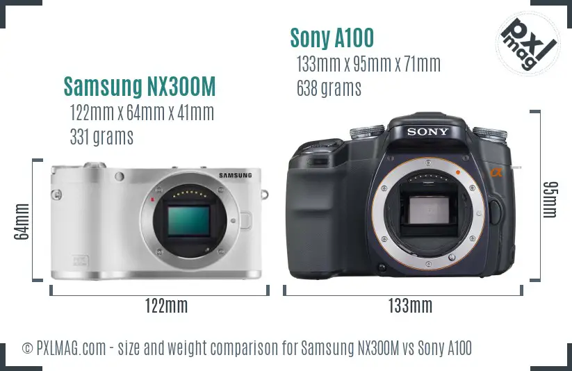 Samsung NX300M vs Sony A100 size comparison