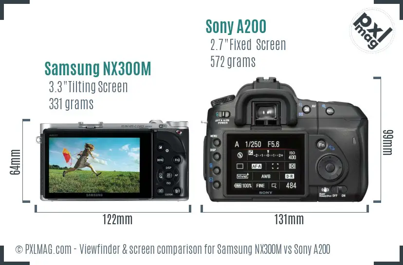 Samsung NX300M vs Sony A200 Screen and Viewfinder comparison