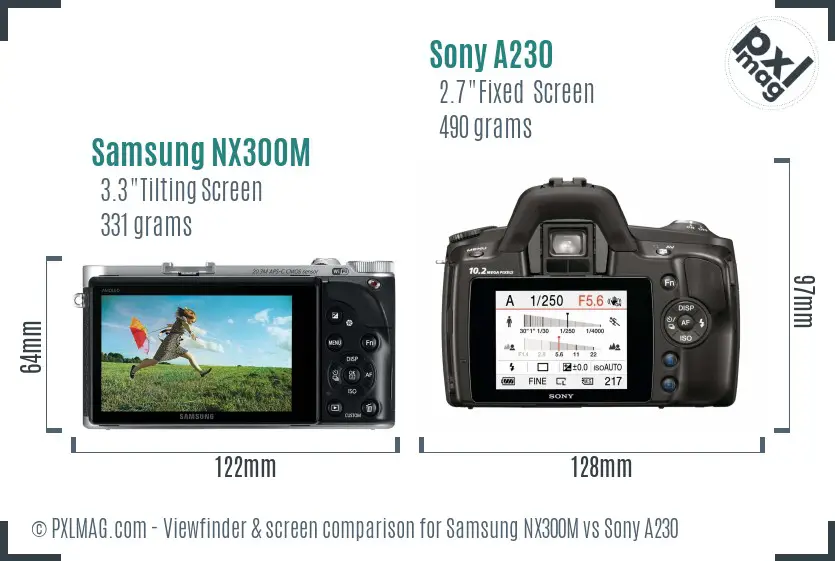 Samsung NX300M vs Sony A230 Screen and Viewfinder comparison
