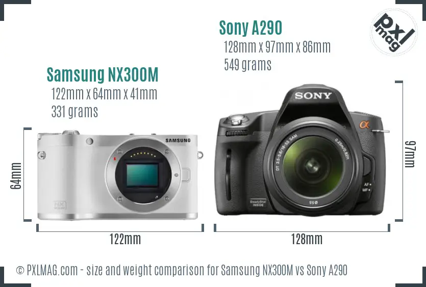 Samsung NX300M vs Sony A290 size comparison