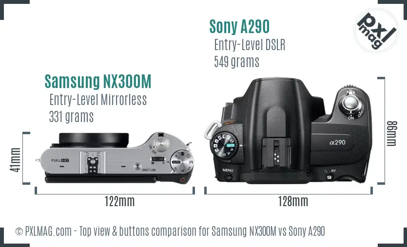 Samsung NX300M vs Sony A290 top view buttons comparison