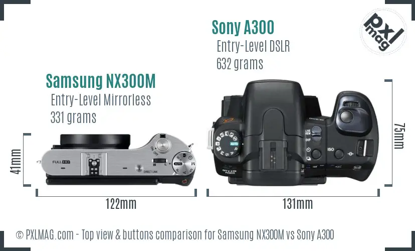 Samsung NX300M vs Sony A300 top view buttons comparison