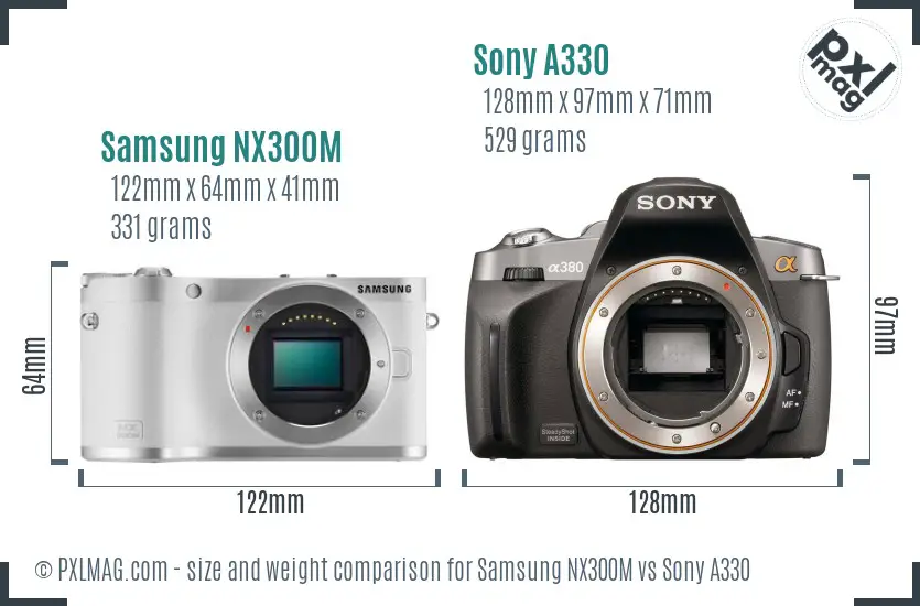 Samsung NX300M vs Sony A330 size comparison